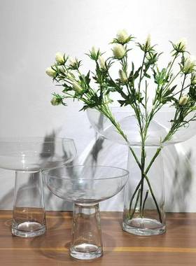 代饰简现约透明伞型玻璃花瓶装饰家居样板房090厅台面软装客品摆