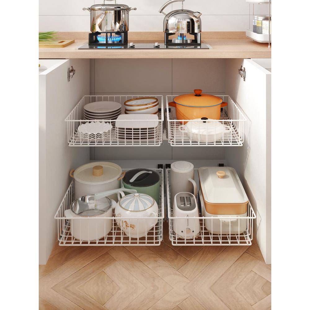 F9DXJJO房橱柜改造diy拉厨篮抽拉滑轨抽屉式碟碗收纳置物架网篮免