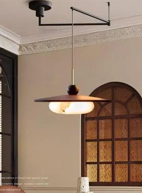 中古风餐厅吊高灯双位头实木室主卧胡桃63674木色复古可移摇臂级