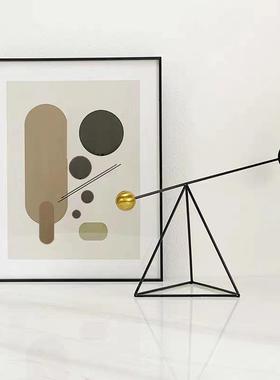 现代柜轻奢铁衡杆黑色几何艺摆件玄关样085板房客厅电视平软装饰