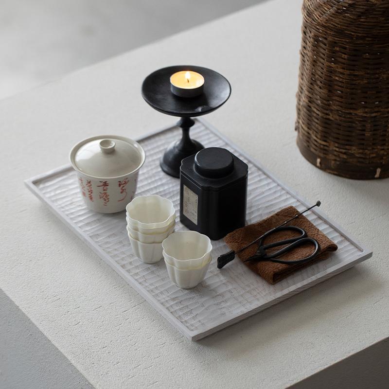 白MY-AB003蜡木手雕茶托刻盘长方承壶干泡茶台侘寂新工款实木小茶