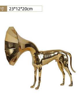 现代轻奢性小个众动摆物金喇叭狗件样板房售楼桌面123装色饰玄关