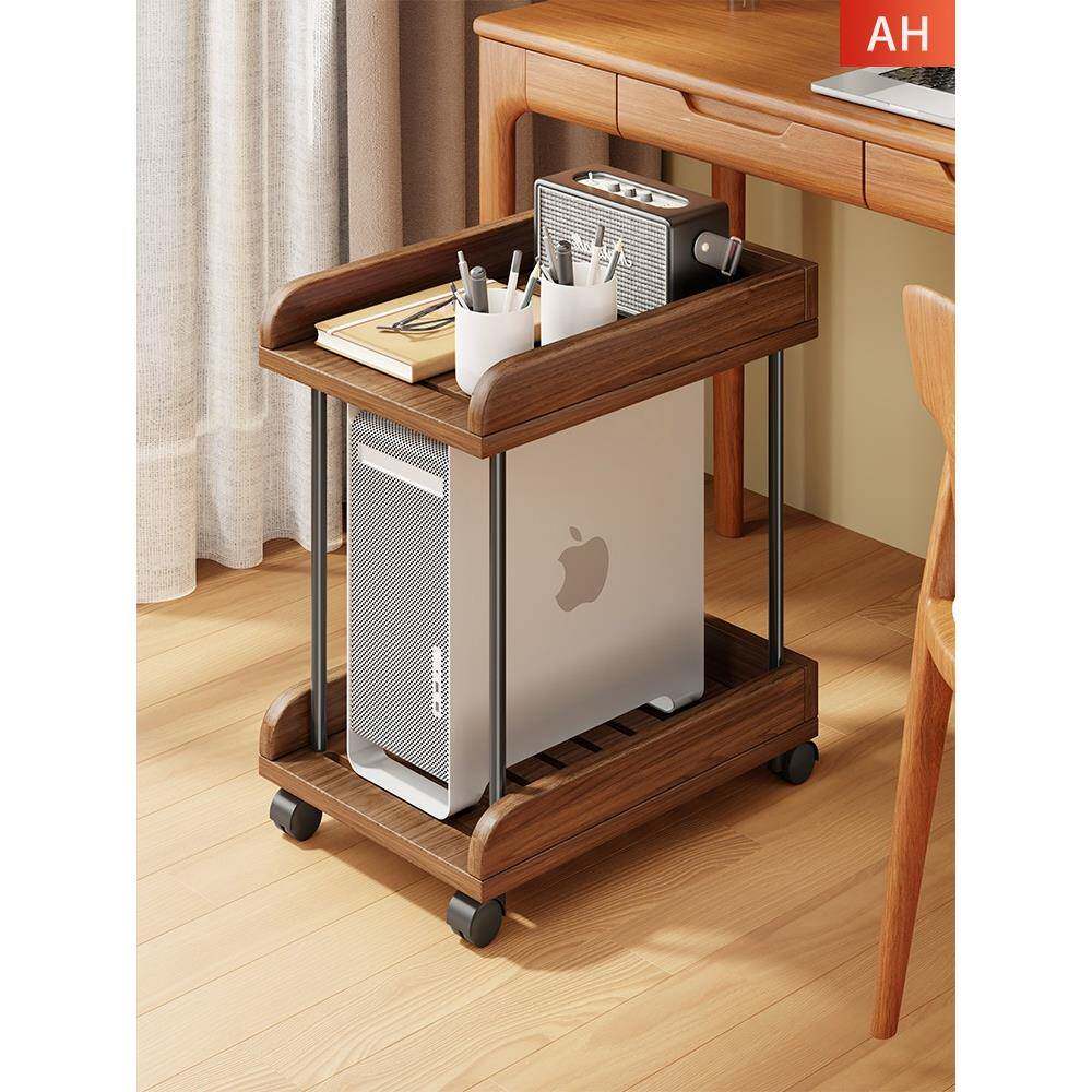 实木主机托架多功能置物架落地多层收纳架办公室文件放置架可移动