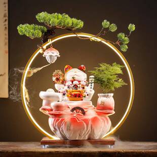 装创意招财猫流水客厅办公室FRW饰循面环水摆件桌前台店铺开送礼