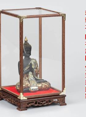 红木璃罩里红装凤冠金十翅鸟展F99685SJ示盒送礼玻佛冠像观音鸡翅