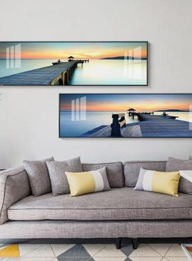现代约地中简海幅客厅沙背景墙装发饰画卧室床HTCT-05头横挂画横