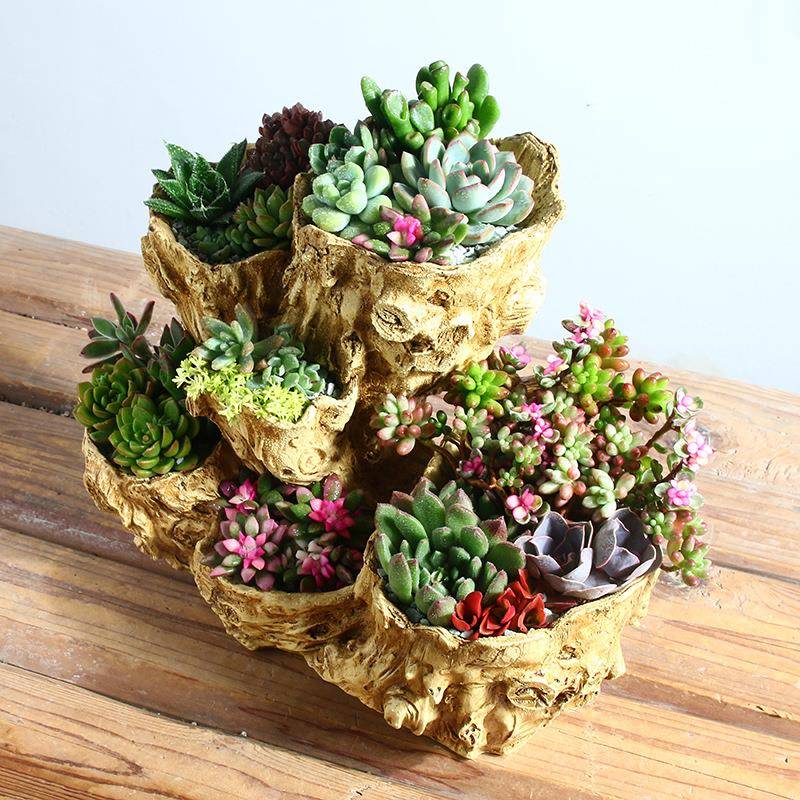 款厂家直销创SU0224意新仿真树根盆多花孔树脂多盆肉花盆绿植栽