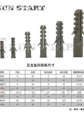 灰色鱼5X25~16X型龙胀管塑尼料膨胀墙塞尼膨龙壁虎56/8//10/12/14