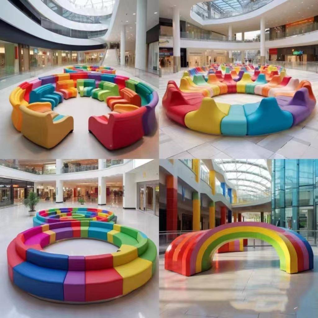 商场室内外567玻钢美代陈坐凳璃现简约风休座椅玻璃钢弧闲形座椅