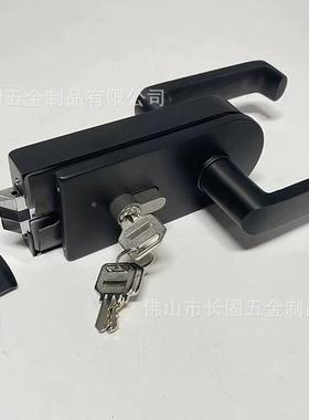 长固GST-G012B黑012B无执框铝氧化玻璃门锁圆形中央手玻锁璃门五