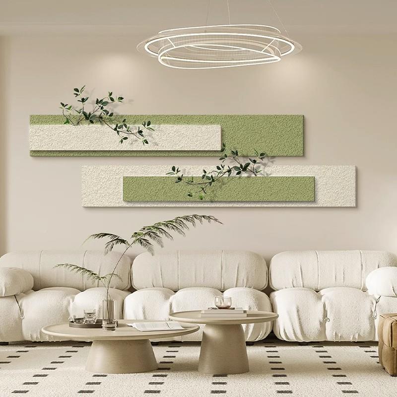 挂奶壁油风植客厅装饰画小绿清新横幅画现代简约卧ERT-4466室床头