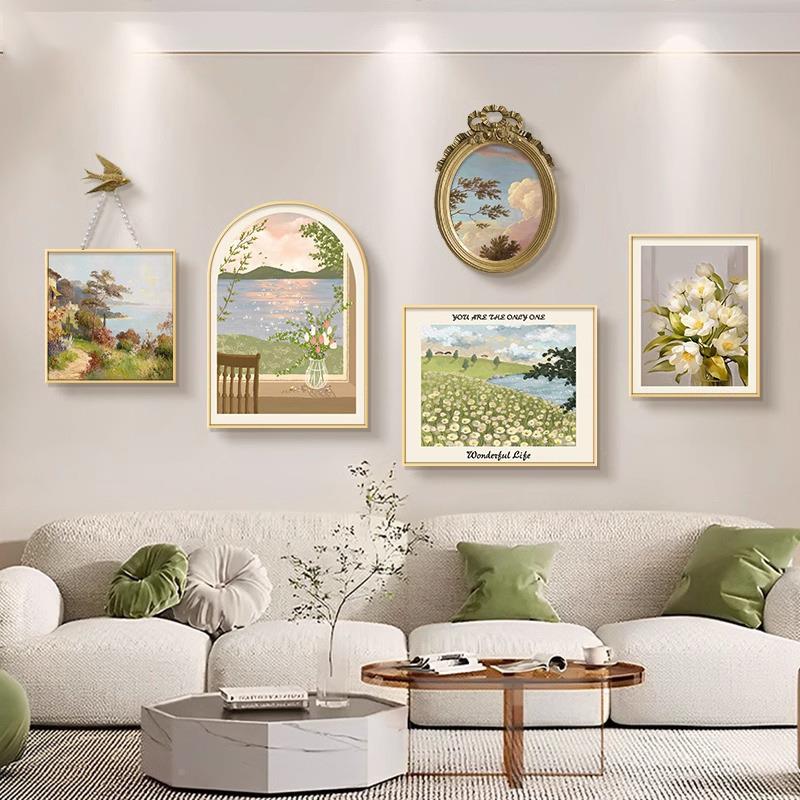 厅壁画奶油沙发背墙景挂画高级组客厅AL692感法式装合饰画轻奢餐