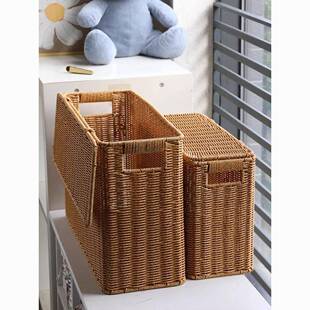篮带盖家收纳盒箱沙发储物用高款窄边角仿藤编收筐缝隙无品牌/杂