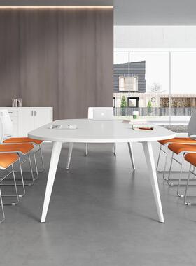会议VND桌长桌简约现代欧小型办桌桌白色公洽谈椭圆北会议室桌椅