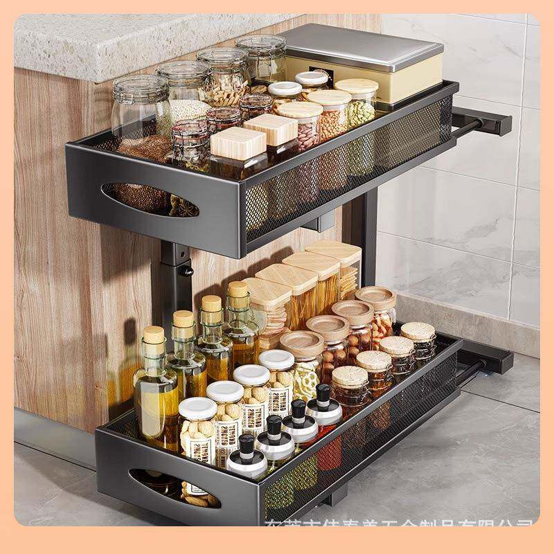 ?厨房下水槽置物架可调节橱柜内调功料篮多能分层抽F$ph(^l#拉味