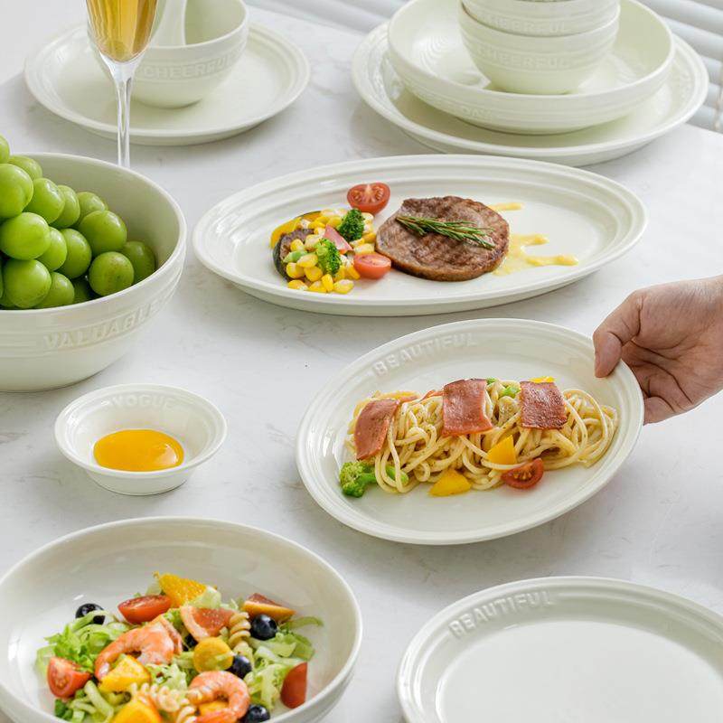 浮雕英碗碟套装文家用全套瓷松露白餐具Z1204套装盘陶碗盘碟简约