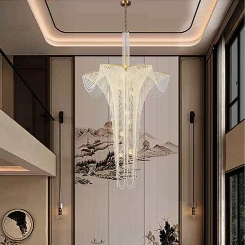 现代轻奢别墅跃层客厅大吊灯挑空楼梯水晶灯美式复式挑高大厅主灯
