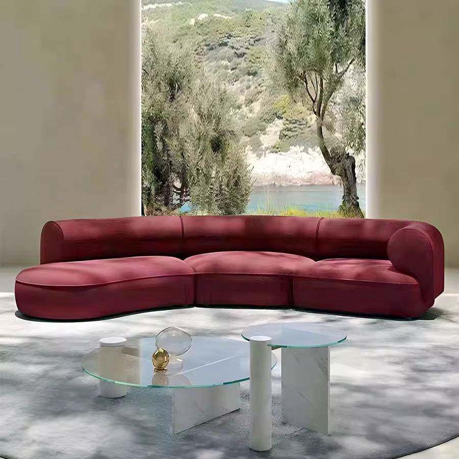 北欧轻奢布艺沙发客厅极简约小户型北欧家具设计师红色弧形沙发