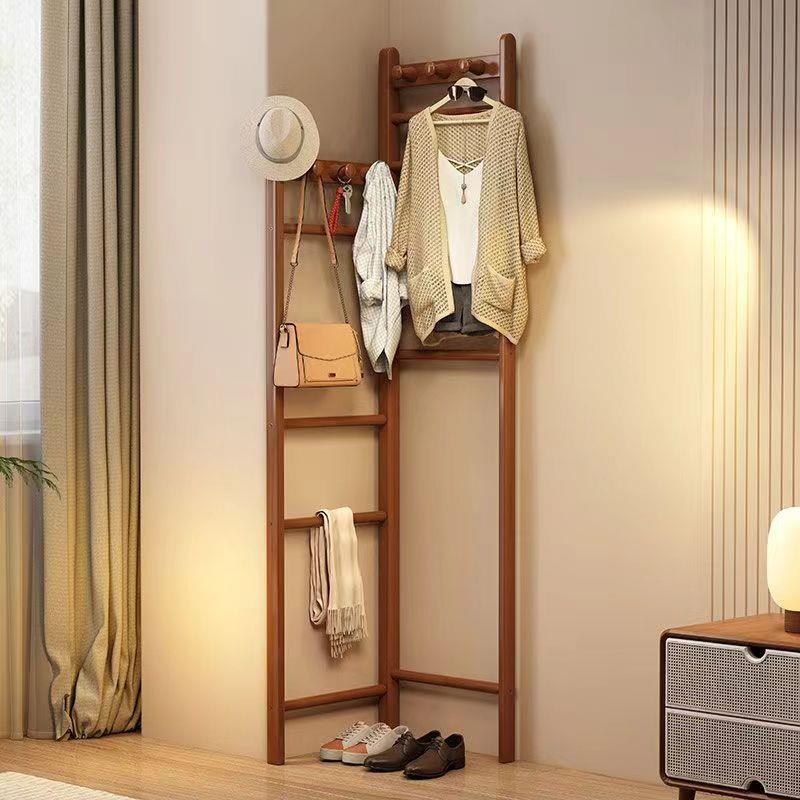 转角衣帽架落地家用薄挂衣架卧室简易靠墙架拐角小户型窄角落架子