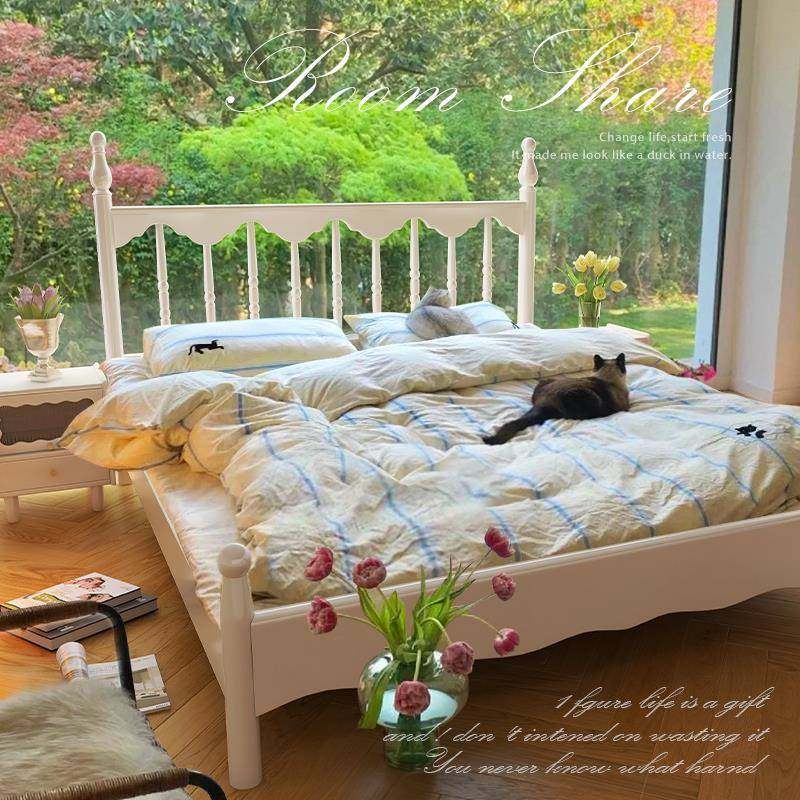 4I法式实木床温莎床白色奶油风现代简约1.5米1.8米复古美式单双人