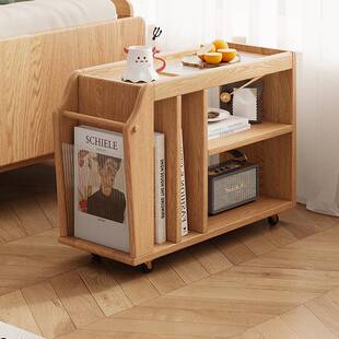 实木边柜现代简约收纳架客厅沙发侧边柜置物架带轮可移动窄柜边几