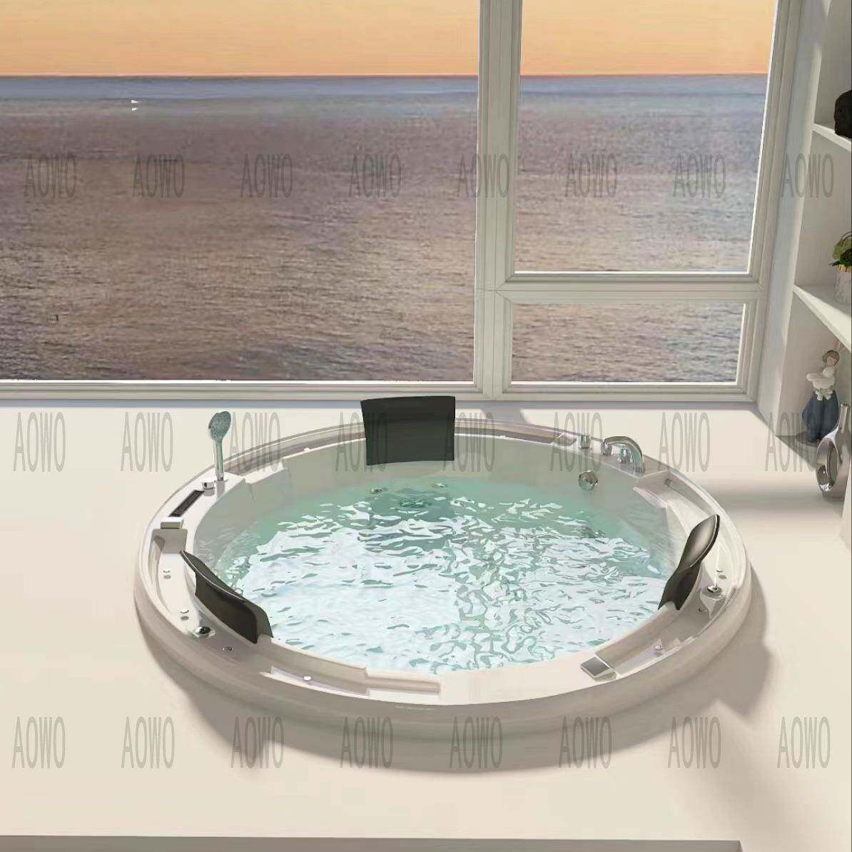 亚克力圆形冲浪按摩浴缸嵌入式室内外别墅恒温泡池多人使用大尺寸