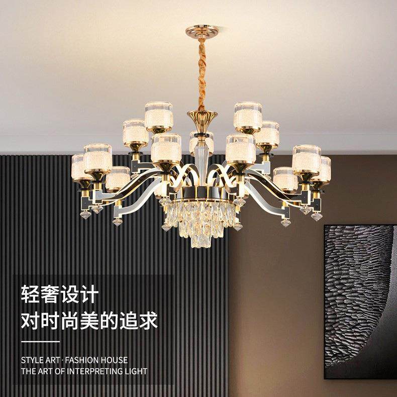led客厅吊灯欧式家用灯臂发光大厅别墅灯饰高档轻奢现代水晶灯具