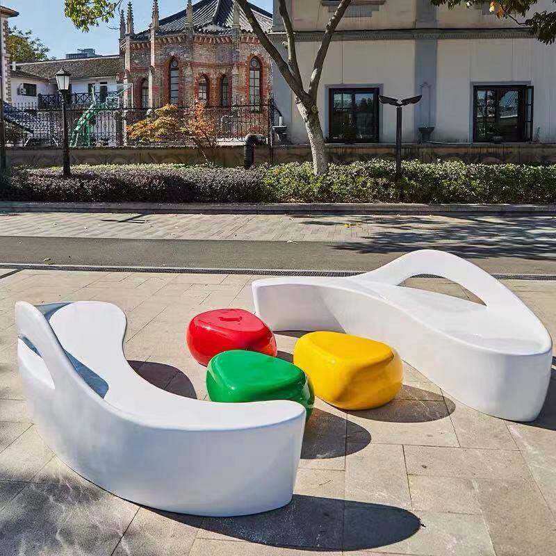 玻璃钢海豚造型艺术座椅海洋馆公园艺术组合坐凳商场广场创意长椅