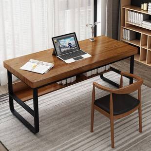 现代简约实木办公桌椅家用双层收纳桌电脑桌学生写字桌图书馆桌子