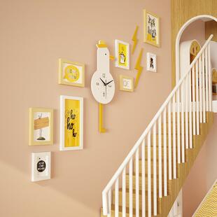 实木_9371卡通楼梯照片墙现代装饰挂画儿童相框组合换相片摇摆钟