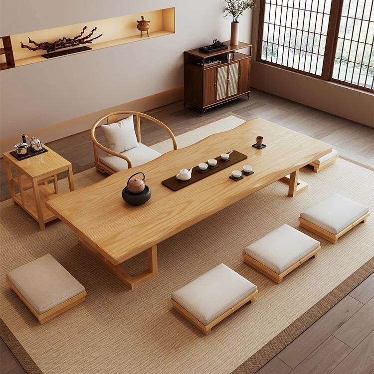 榻榻米实木茶桌椅组合简约茶几炕几日式功夫泡茶台长条桌阳台矮桌