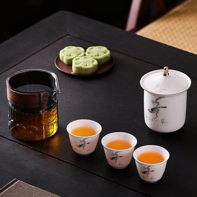 羊脂玉瓷佛手快客杯旅行茶具户外便携式露营喝茶装备办公室泡茶壶