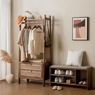 北欧实木黑胡桃木落地架挂衣架日式原木樱桃木卧室衣帽架收纳