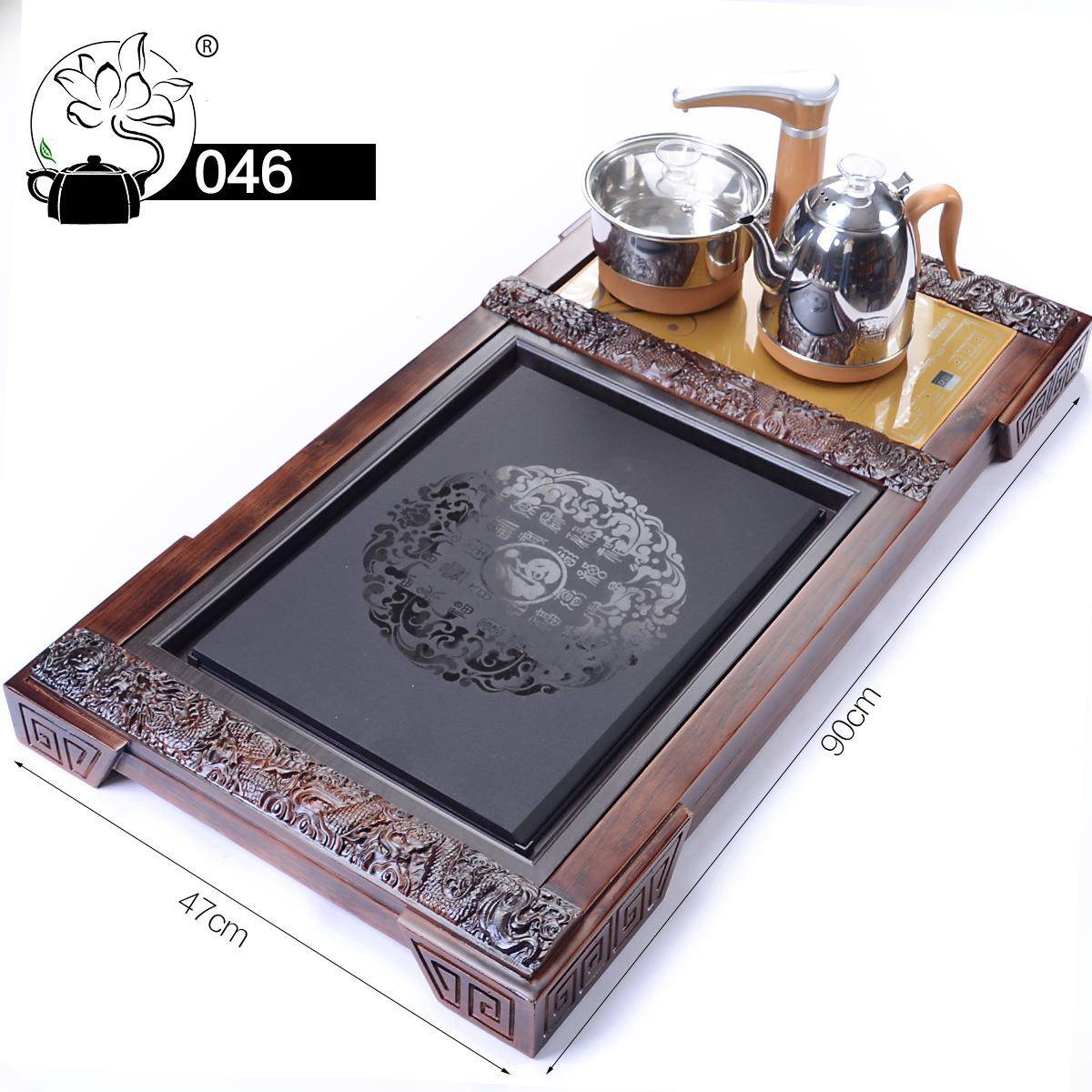 046家用茶具功夫乌金石实木茶盘四合一套装茶台自动电磁炉茶托盘