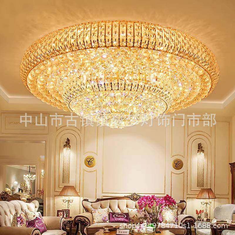 金色客厅灯水晶灯圆形水晶吸顶灯大气别墅餐厅卧室灯大厅灯饰灯具