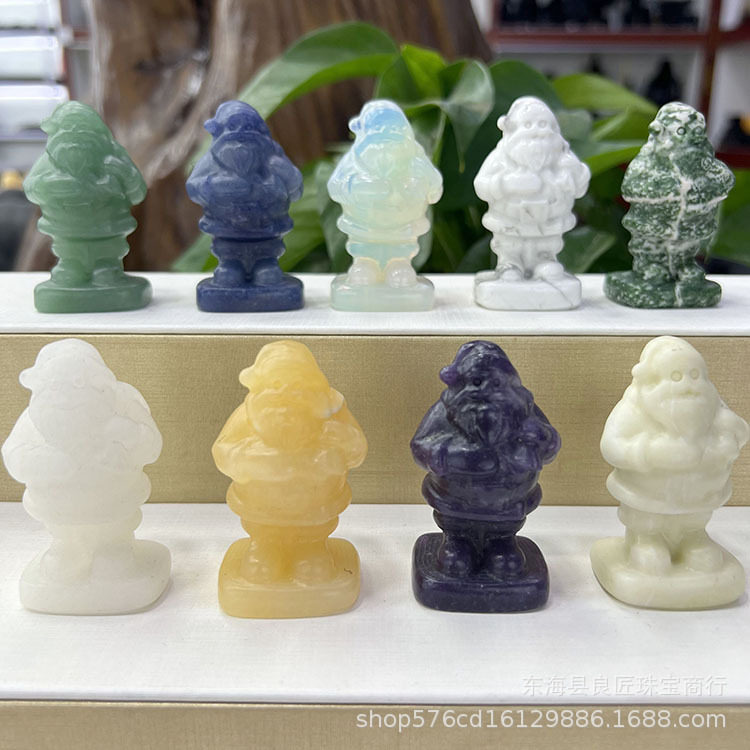 厂家批发天然原石多材料圣诞老人雕刻家居装饰摆件办公室桌面饰品