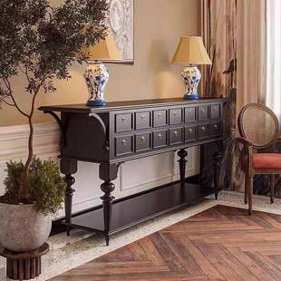 美式实木复古斗柜小户型法式中古轻奢多抽屉玄关柜储物黑色玄关台