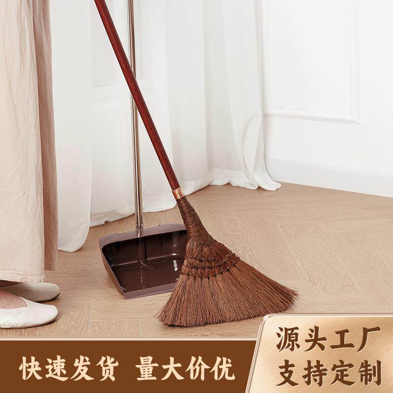 直销原木柄棕榈扫把棕扫帚室内地板扫帚手工编制棕丝扫把