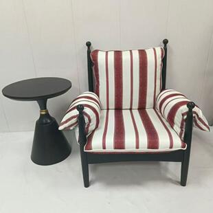 法式复古实木小户型客厅阳台懒人椅家用单人沙发中古风布艺单椅