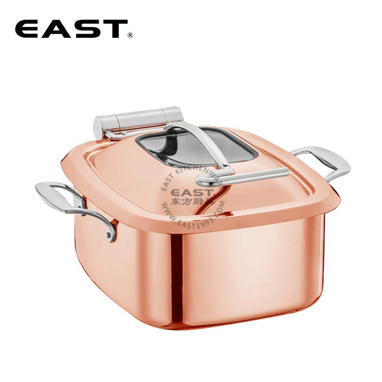 有耳方型玻璃盖玫瑰金迷你自助餐煲 【EAST东方厨具】
