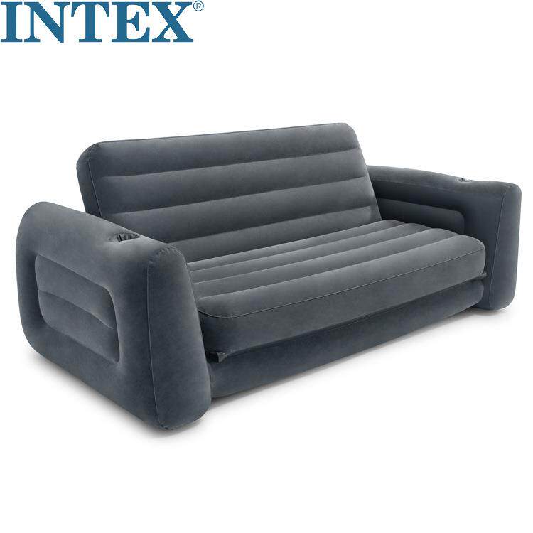 INTEX66552三人折叠沙发充气植绒沙发午休床椅带脚蹬组合沙发