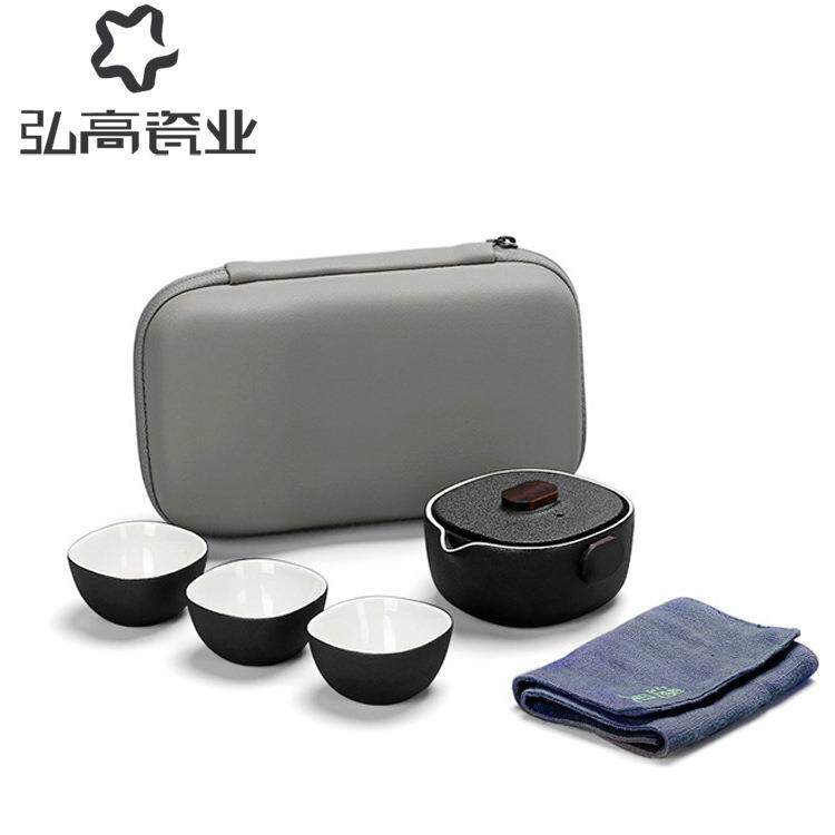 夏季新品黑陶手抓壶仿古快客杯一壶两杯车载户外便携旅行茶具套装