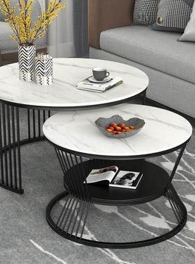 出租房公寓北欧小户型大理石圆形轻奢岩板茶几桌客厅家用