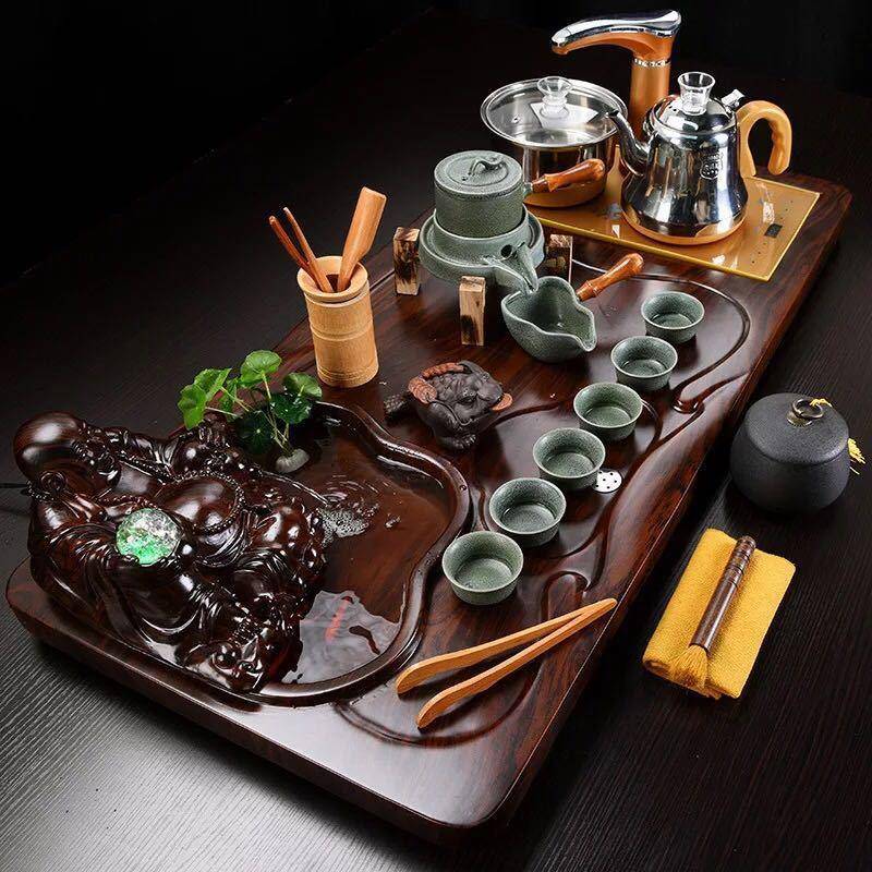 紫砂茶具套装四合一整套茶具电磁炉流水茶盘茶海茶台