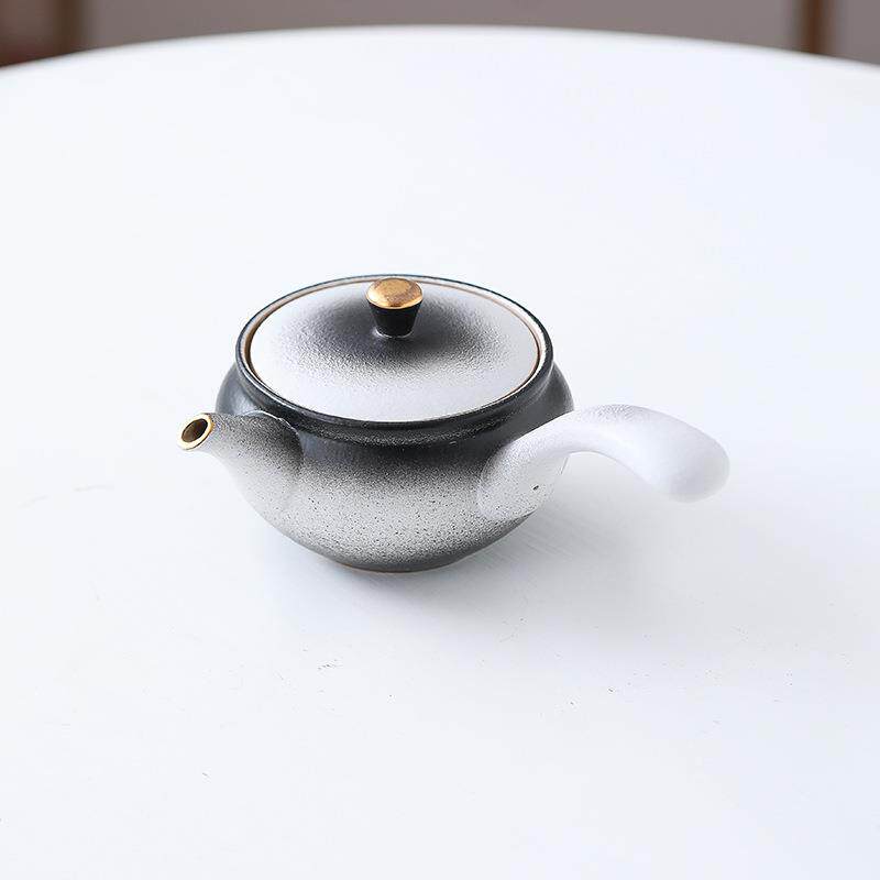 手工复古粗陶描金侧把壶单壶泡茶器茶壶过滤陶瓷茶具家用泡茶壶批