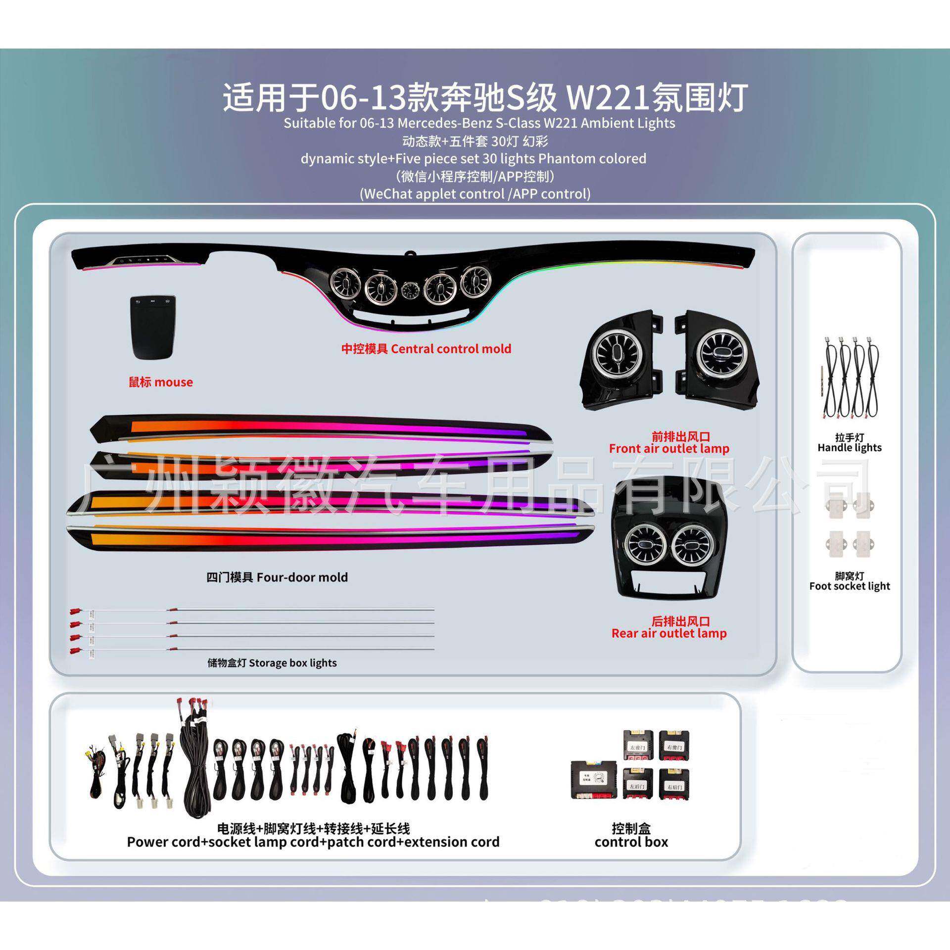 适用05-13款老款奔驰S级气氛围灯64色专车用内饰中控仪表脚底灯