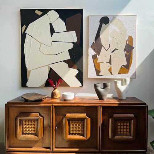 法式中古风装饰画老钱高级感客厅餐边柜美拉德南洋复古风挂画抽象