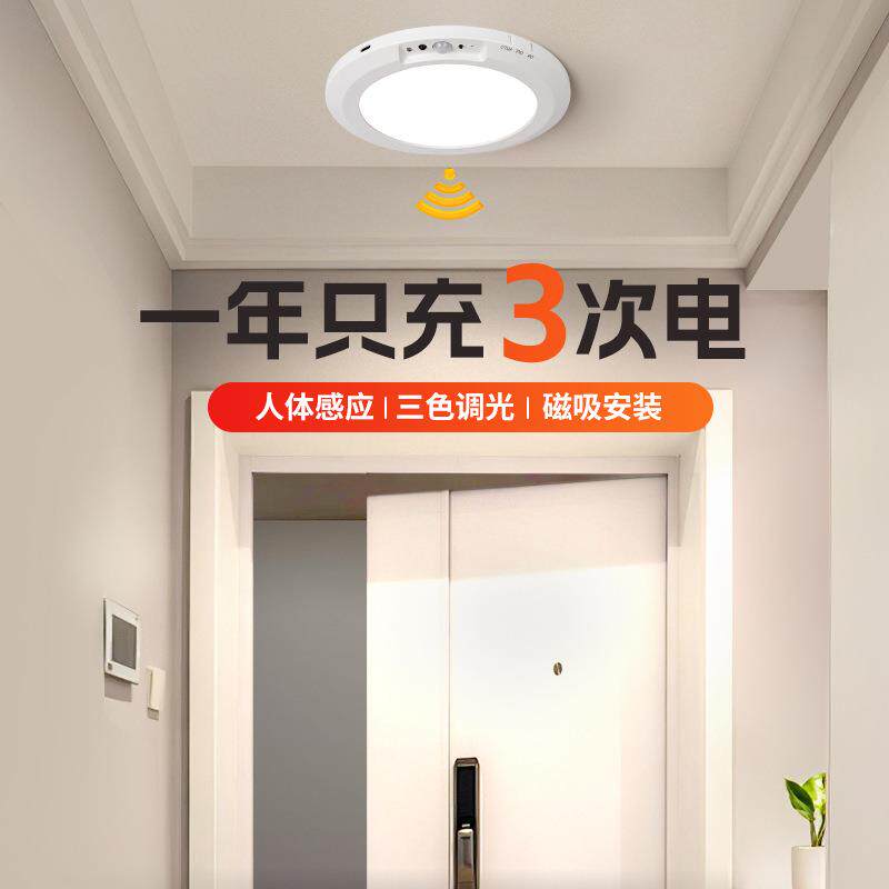 入户门自动感应灯磁吸充电吸顶灯进门口开门即亮高级免接线可调光