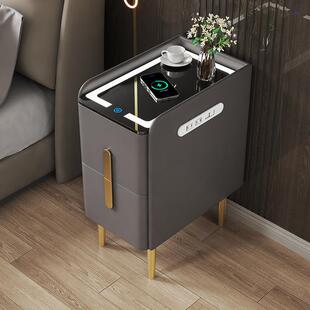 智能床头柜简约现代床边柜实木多功能无线充指纹锁卧室小型收纳柜