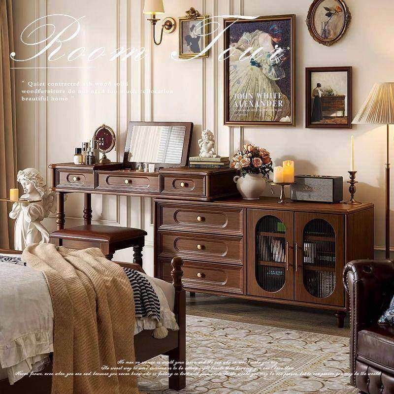 美式实木梳妆台斗柜一体中古风卧室床尾柜转角法式复古化妆桌书桌,畜牧/养殖物资,畜牧/养殖器械,淘宝优惠券,粉丝福利购,淘宝优惠卷